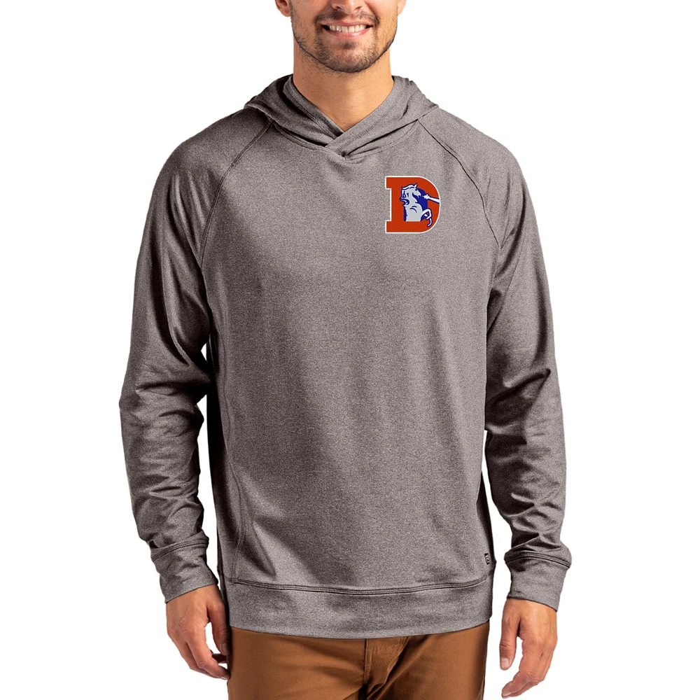 Men's Cutter & Buck Heather Gray Denver Broncos Adapt Historic Knit Recycled Raglan Pullover Hoodie