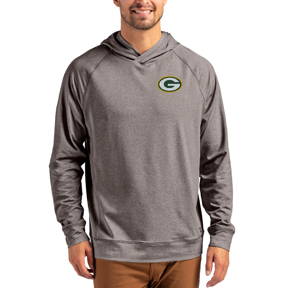 Men's Cutter & Buck Heather Gray Green Bay Packers Adapt Knit Recycled Raglan Pullover Hoodie