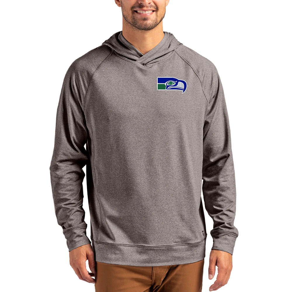 Men's Cutter & Buck Heather Gray Seattle Seahawks Adapt Historic Knit Recycled Raglan Pullover Hoodie