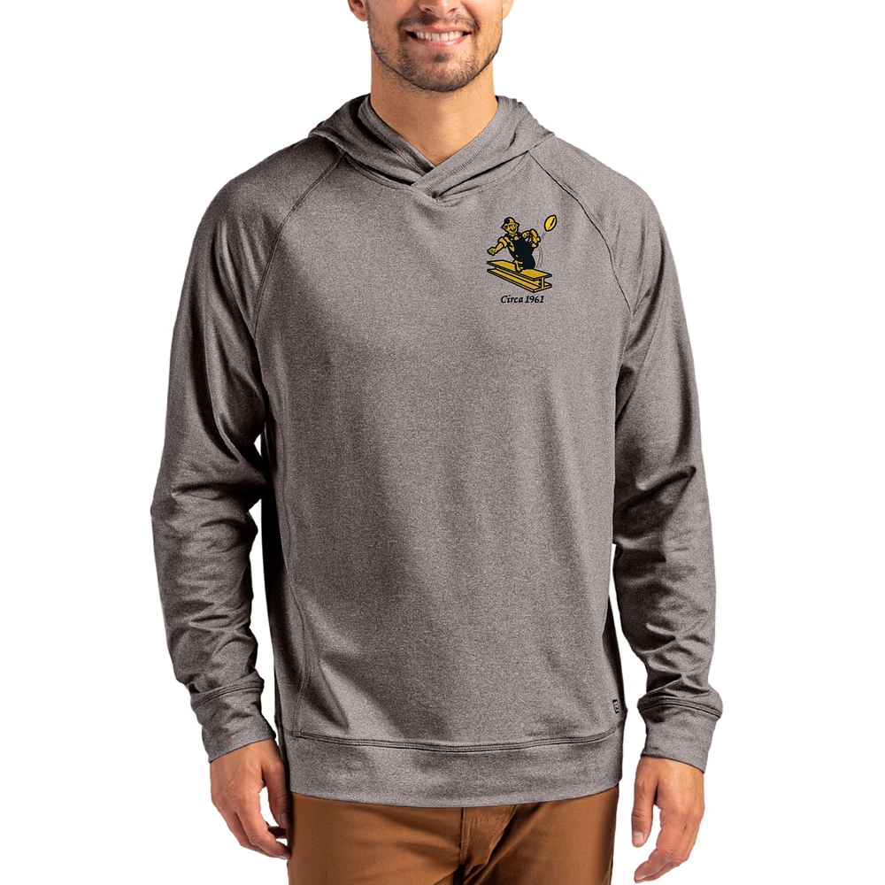 Men's Cutter & Buck Heather Gray Pittsburgh Steelers Adapt Historic Knit Recycled Raglan Pullover Hoodie