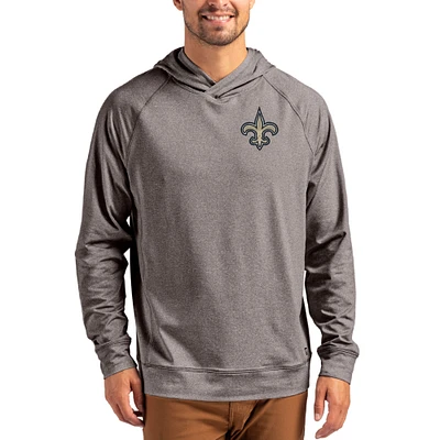 Men's Cutter & Buck Heather Gray New Orleans Saints Adapt Knit Recycled Raglan Pullover Hoodie