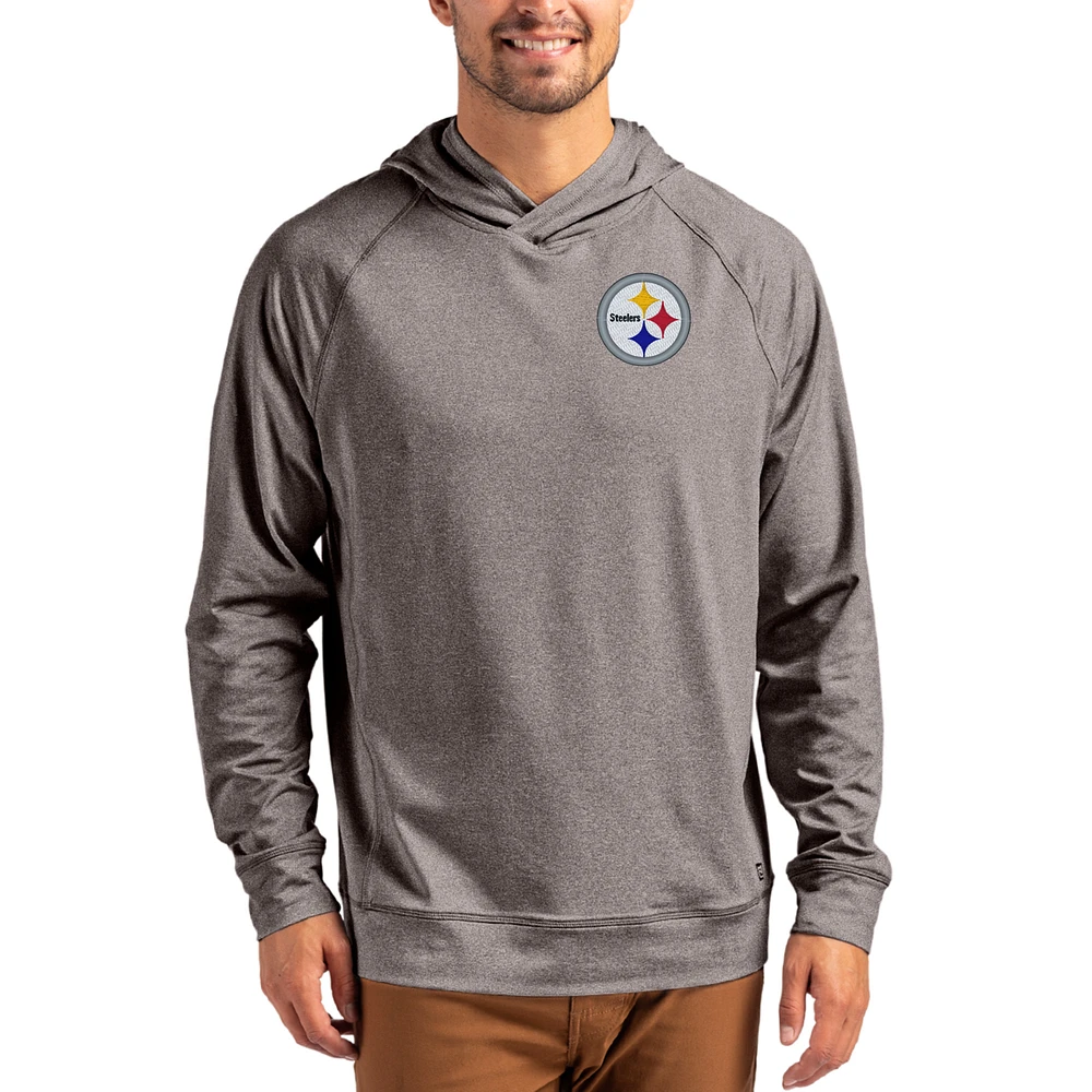 Men's Cutter & Buck Heather Gray Pittsburgh Steelers Adapt Knit Recycled Raglan Pullover Hoodie