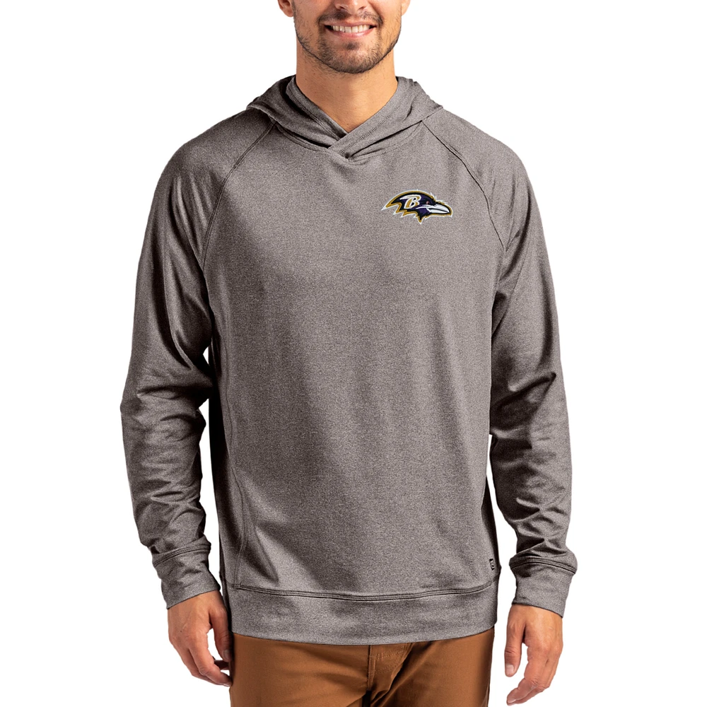 Men's Cutter & Buck Heather Gray Baltimore Ravens Adapt Knit Recycled Raglan Pullover Hoodie