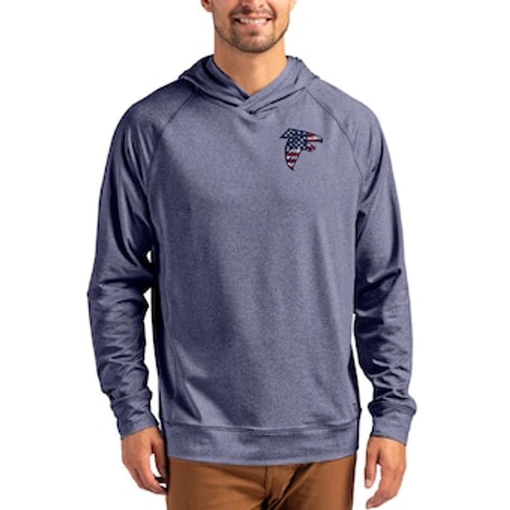 Men's Cutter & Buck Heather Navy Atlanta Falcons Adapt Americana Knit Recycled Raglan Pullover Hoodie