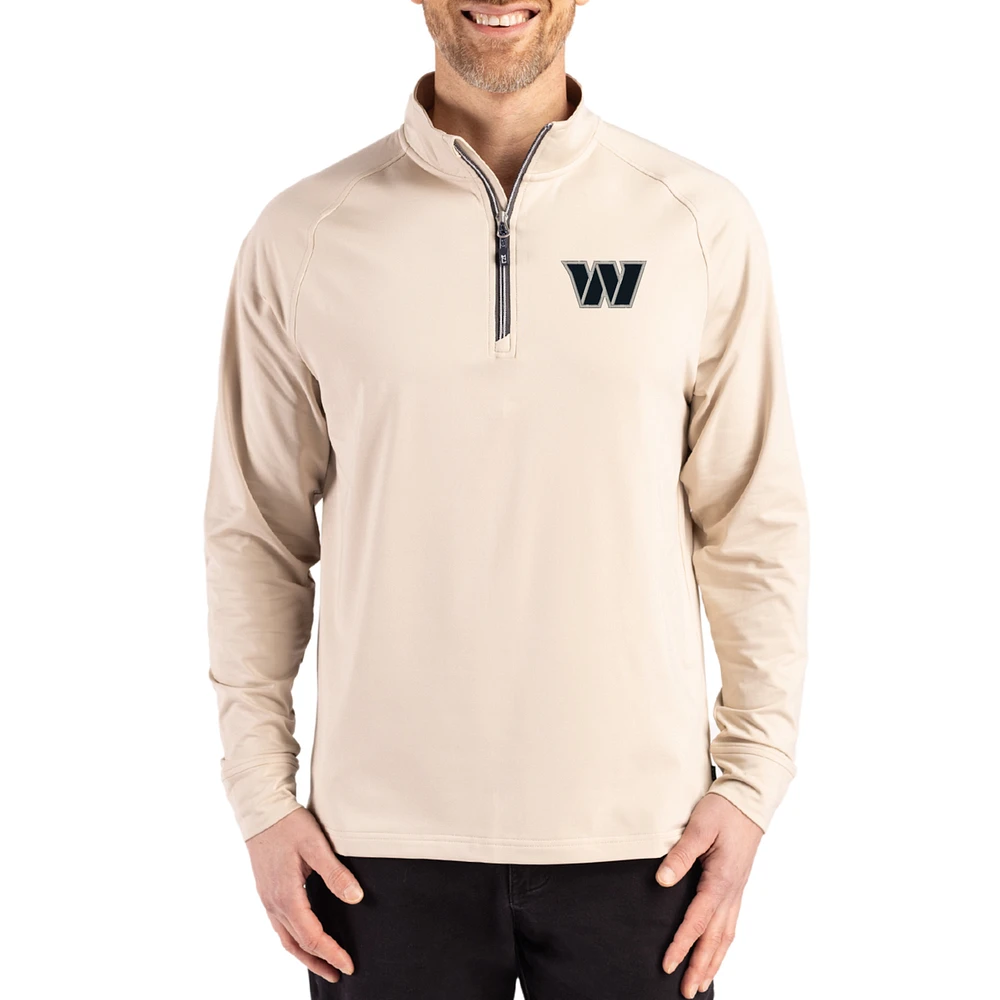 Men's Cutter & Buck Tan Washington Commanders Adapt Eco Knit Stretch Recycled Quarter-Zip Pullover
