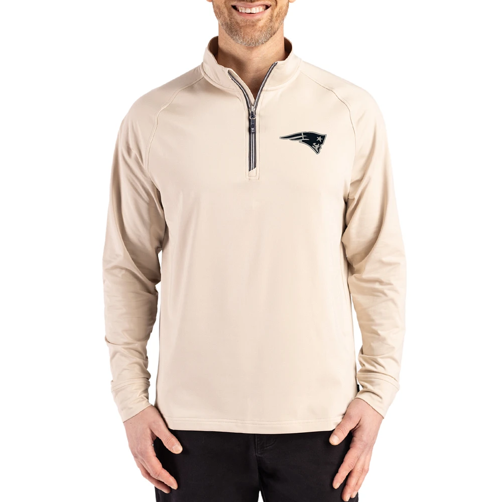 Men's Cutter & Buck Tan New England Patriots Adapt Eco Knit Stretch Recycled Quarter-Zip Pullover