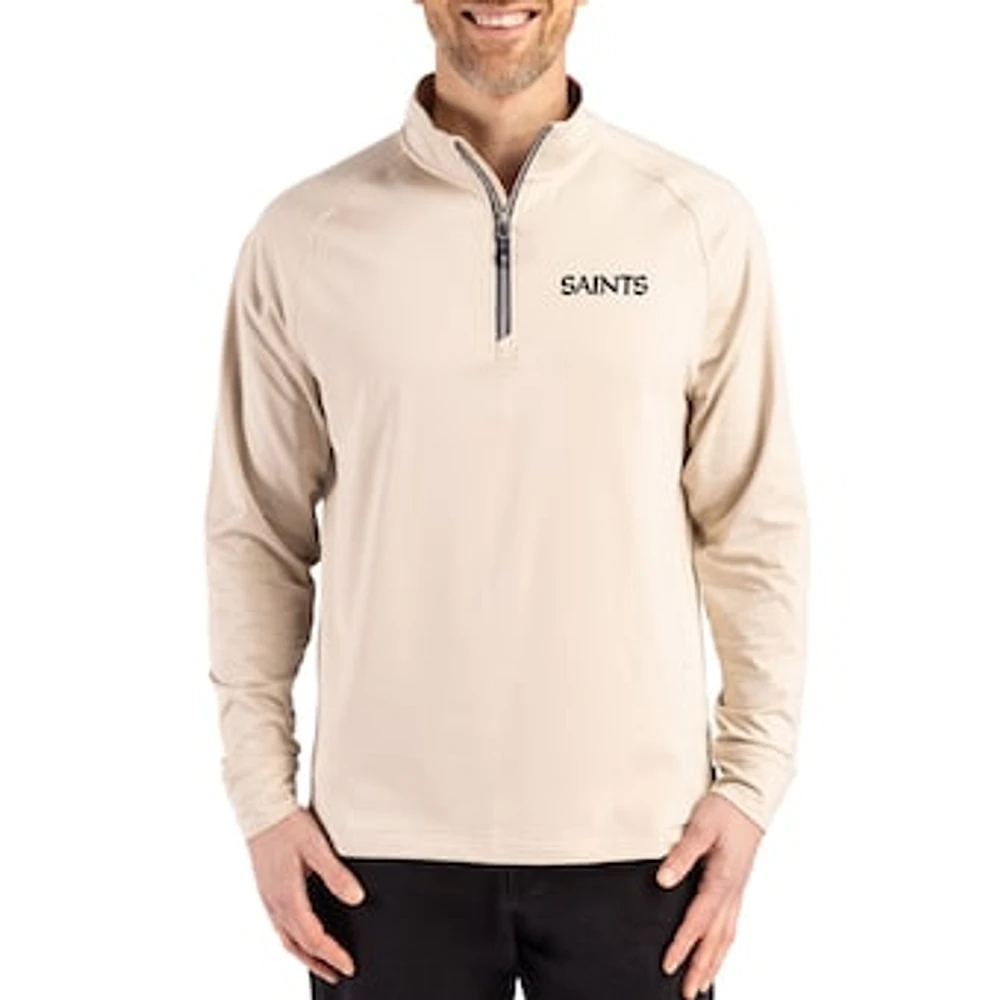 Men's Cutter & Buck Tan New Orleans Saints Adapt Eco Knit Stretch Recycled Quarter-Zip Pullover