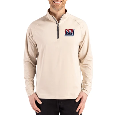 Men's Cutter & Buck Tan New York Giants Throwback Logo Adapt Eco Knit Stretch Recycled Quarter-Zip Pullover