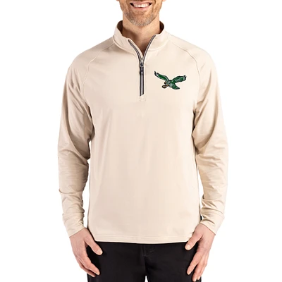 Men's Cutter & Buck Tan Philadelphia Eagles Throwback Logo Adapt Eco Knit Stretch Recycled Quarter-Zip Pullover