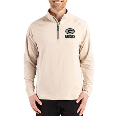 Men's Cutter & Buck Tan Green Bay Packers Adapt Eco Knit Stretch Recycled Quarter-Zip Pullover