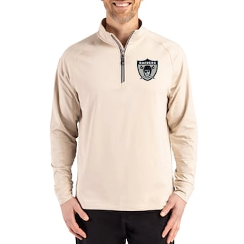 Men's Cutter & Buck Tan Las Vegas Raiders Adapt Eco Knit Stretch Recycled Quarter-Zip Pullover
