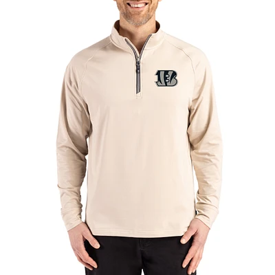 Men's Cutter & Buck Tan Cincinnati Bengals Adapt Eco Knit Stretch Recycled Quarter-Zip Pullover
