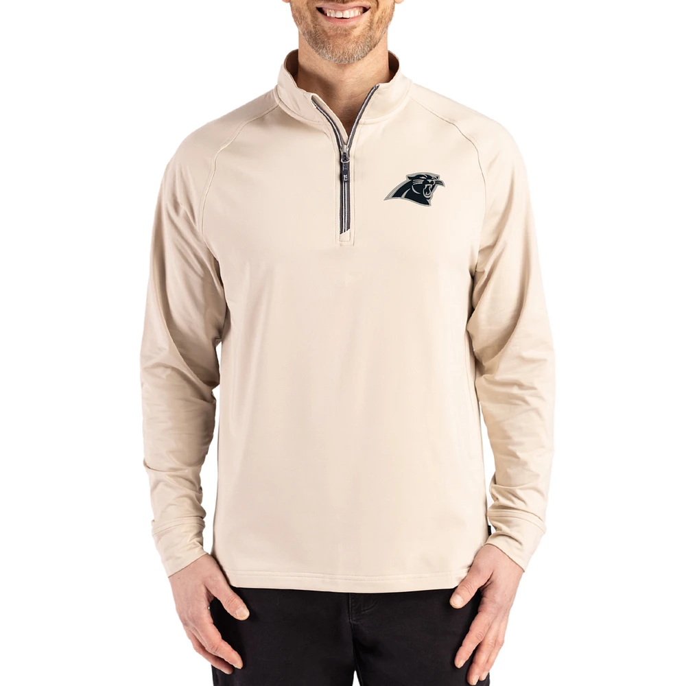 Men's Cutter & Buck Tan Carolina Panthers Adapt Eco Knit Stretch Recycled Quarter-Zip Pullover