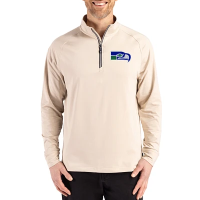 Men's Cutter & Buck Tan Seattle Seahawks Adapt Eco Knit Stretch Recycled Quarter-Zip Pullover