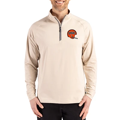 Men's Cutter & Buck Tan Cincinnati Bengals Throwback Logo Adapt Eco Knit Stretch Recycled Quarter-Zip Pullover
