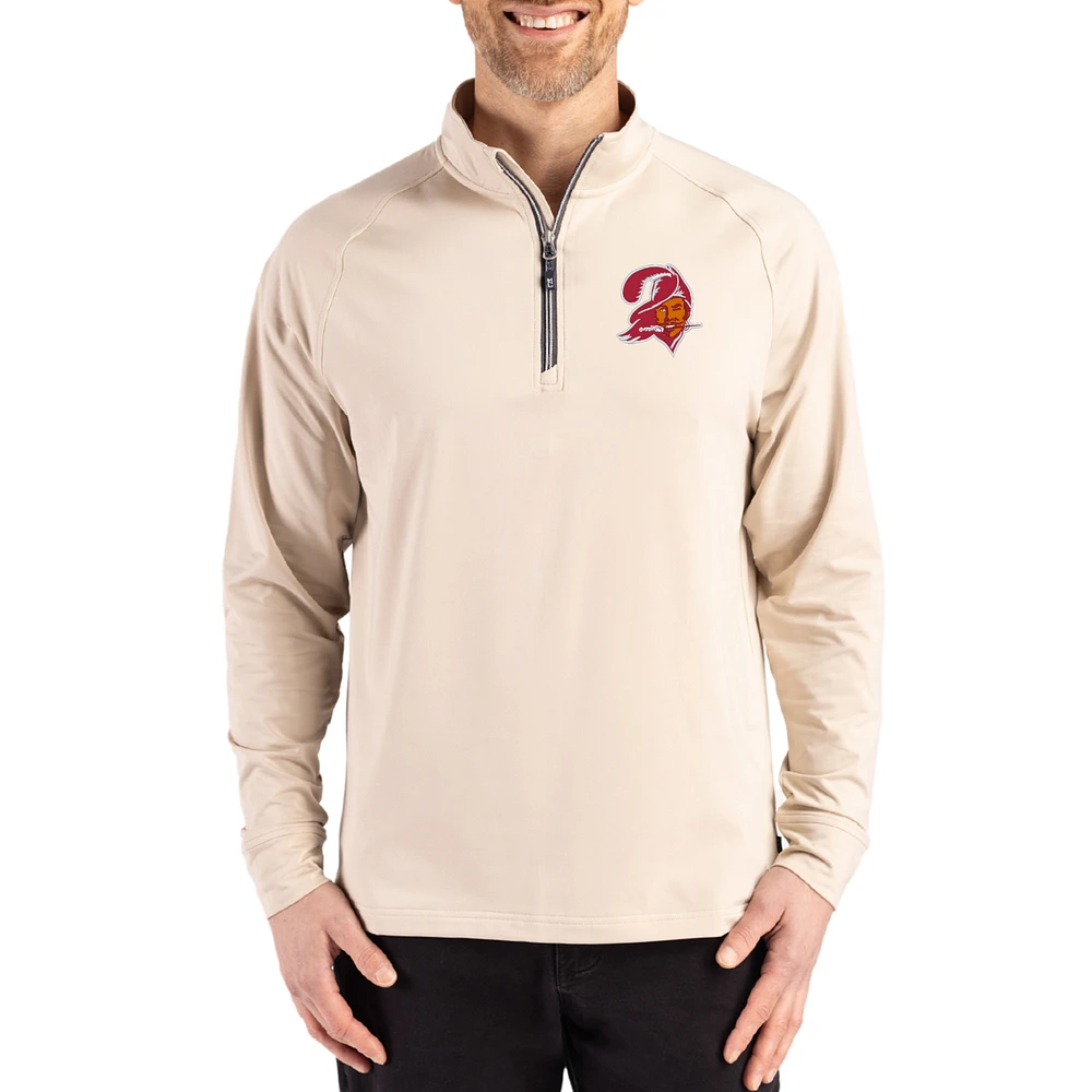 Men's Cutter & Buck Tan Tampa Bay Buccaneers Throwback Logo Adapt Eco Knit Stretch Recycled Quarter-Zip Pullover