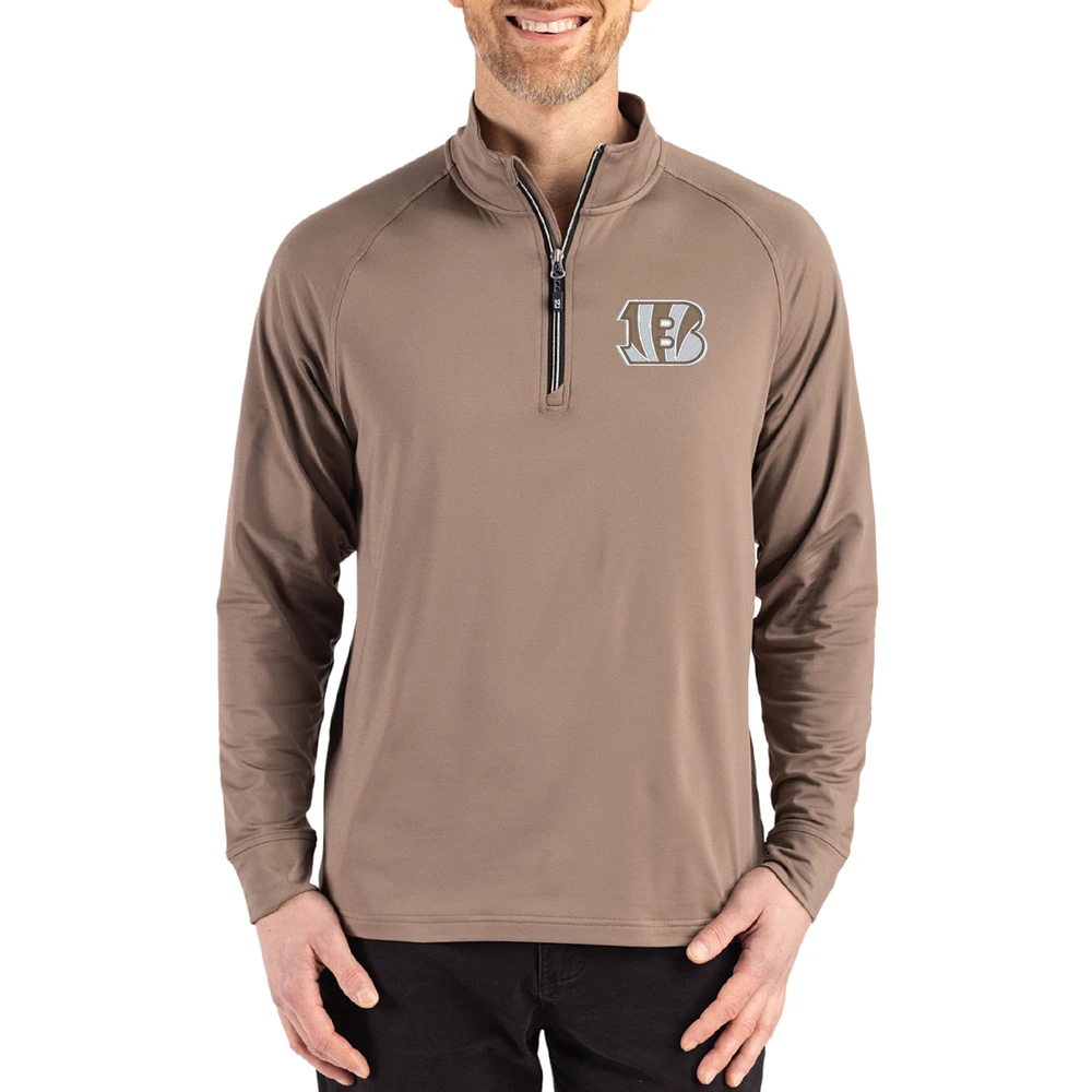 Men's Cutter & Buck Brown Cincinnati Bengals Adapt Eco Knit Stretch Recycled Quarter-Zip Pullover