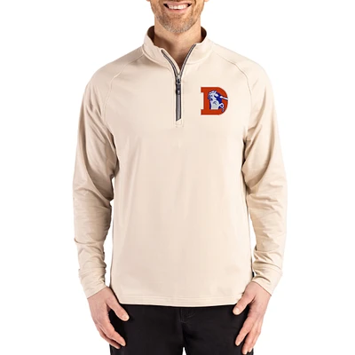 Men's Cutter & Buck Tan Denver Broncos Throwback Logo Adapt Eco Knit Stretch Recycled Quarter-Zip Pullover