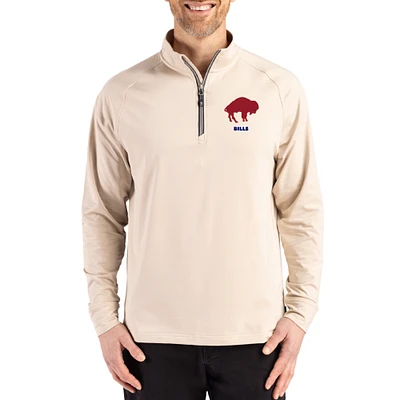 Men's Cutter & Buck Tan Buffalo Bills Throwback Logo Adapt Eco Knit Stretch Recycled Quarter-Zip Pullover