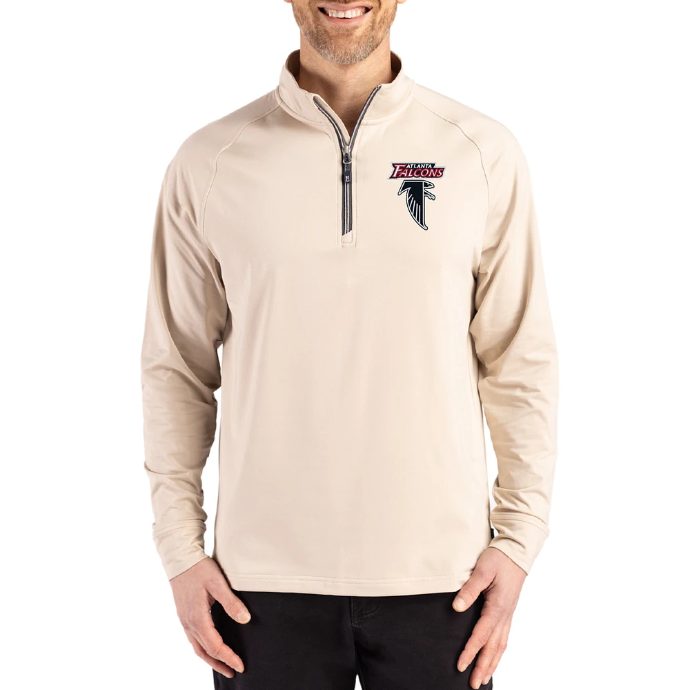 Men's Cutter & Buck Tan Atlanta Falcons Throwback Logo Adapt Eco Knit Stretch Recycled Quarter-Zip Pullover