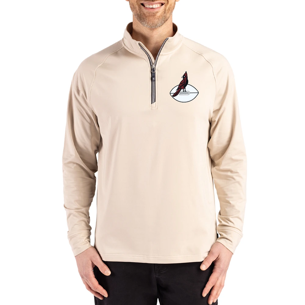 Men's Cutter & Buck Tan Arizona Cardinals Throwback Logo Adapt Eco Knit Stretch Recycled Quarter-Zip Pullover