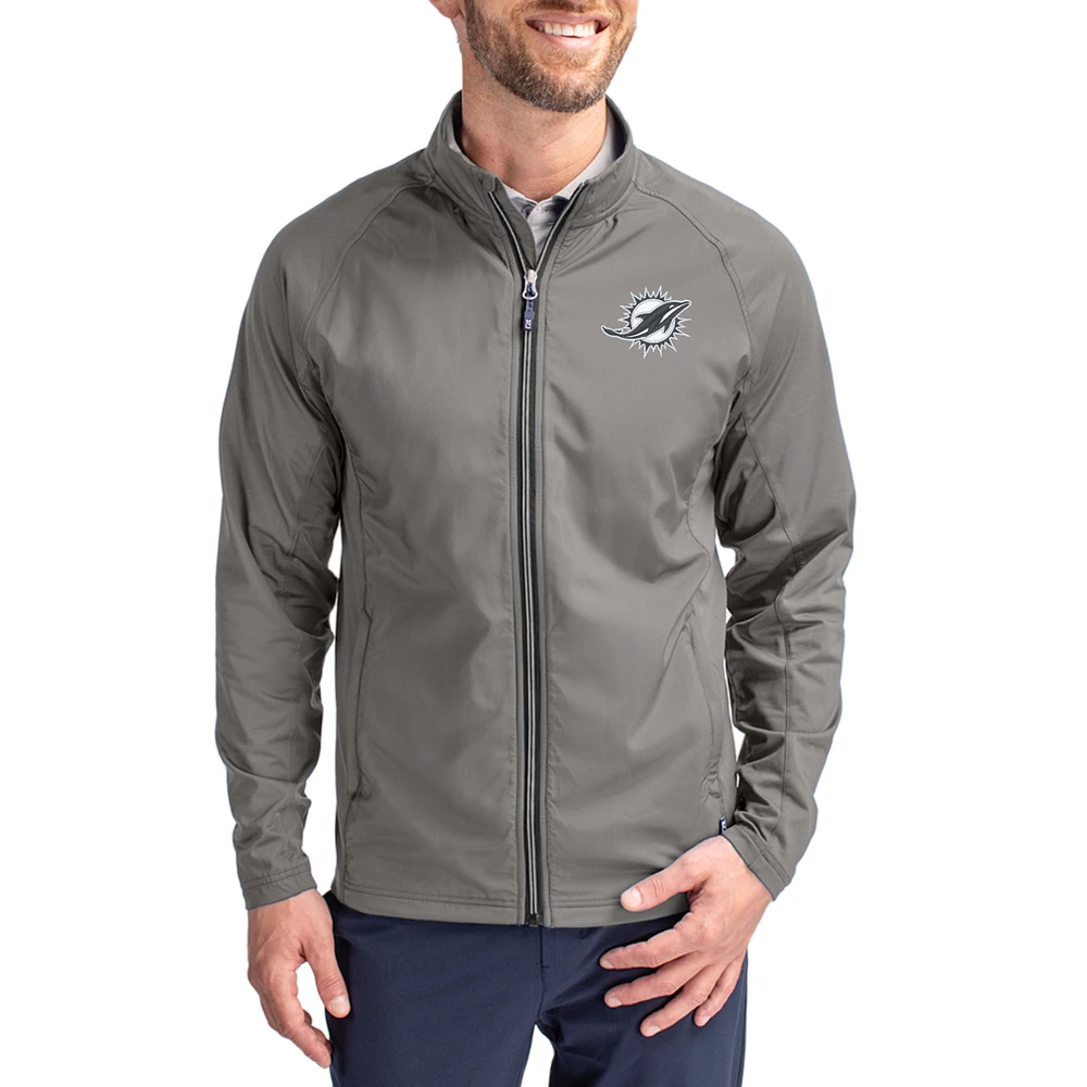 Men's Cutter & Buck Gray Miami Dolphins Big Tall Adapt Eco Hybrid Recycled Full-Zip Jacket