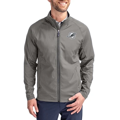 Men's Cutter & Buck Gray Miami Dolphins Adapt Eco Hybrid Recycled Full-Zip Jacket