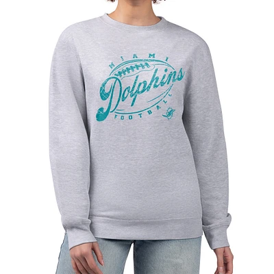 Women's G-III 4Her by Carl Banks Gray Miami Dolphins Distressed Graphics Fleece Pullover Sweatshirt