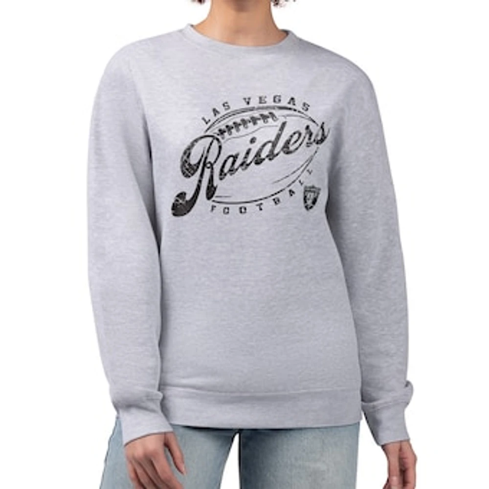 Women's G-III 4Her by Carl Banks Gray Las Vegas Raiders Distressed Graphics Fleece Pullover Sweatshirt