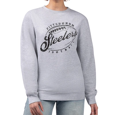 Women's G-III 4Her by Carl Banks Gray Pittsburgh Steelers Distressed Graphics Fleece Pullover Sweatshirt