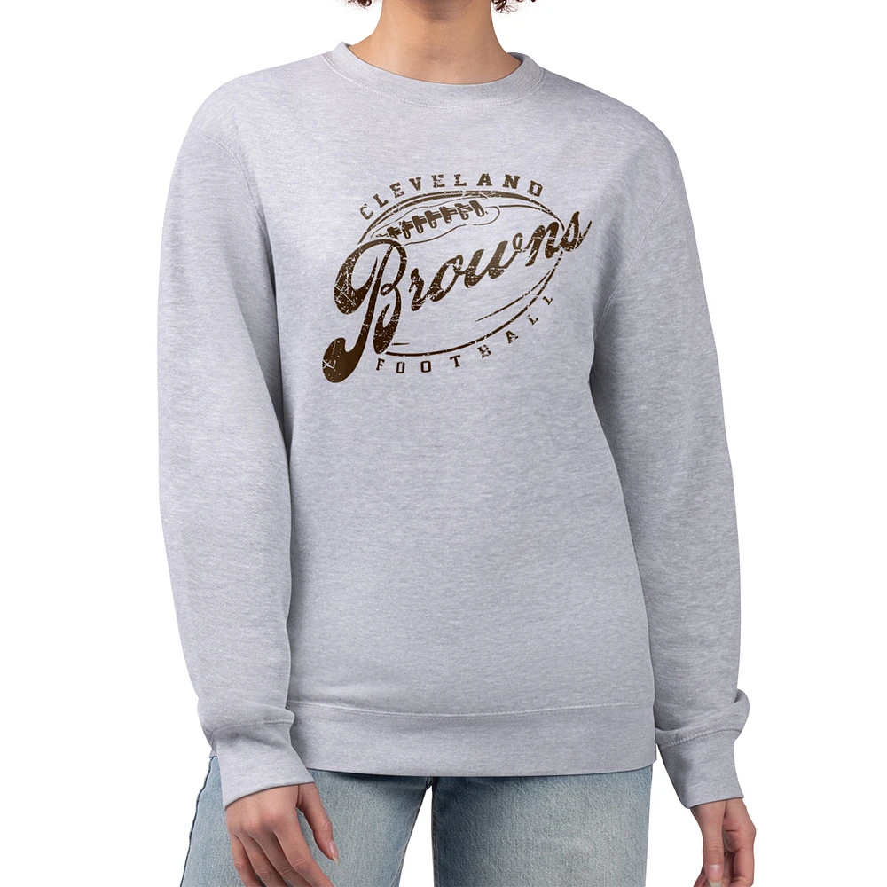 Women's G-III 4Her by Carl Banks Gray Cleveland Browns Distressed Graphics Fleece Pullover Sweatshirt