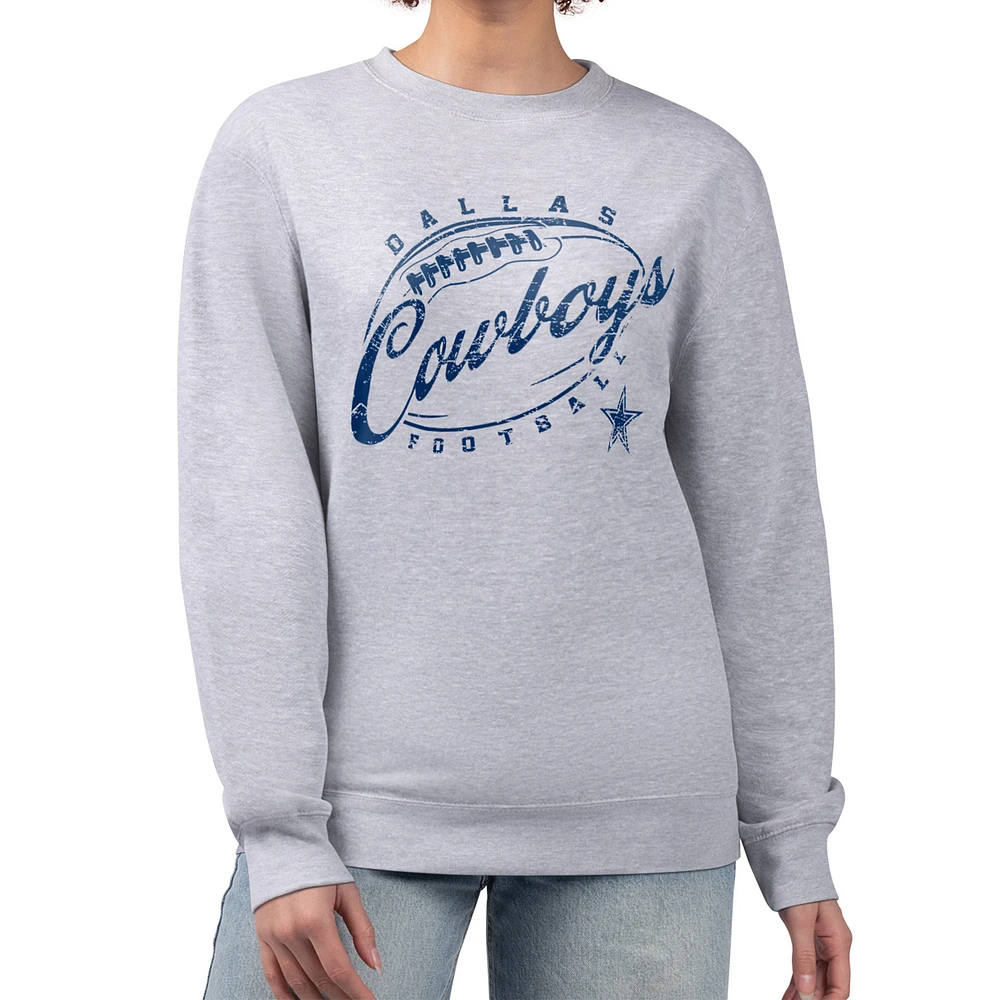 Women's G-III 4Her by Carl Banks Gray Dallas Cowboys Distressed Graphics Fleece Pullover Sweatshirt