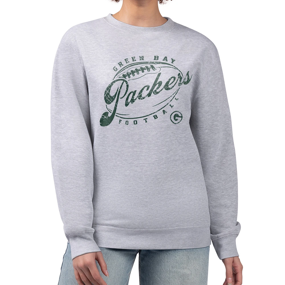 Women's G-III 4Her by Carl Banks Gray Green Bay Packers Distressed Graphics Fleece Pullover Sweatshirt