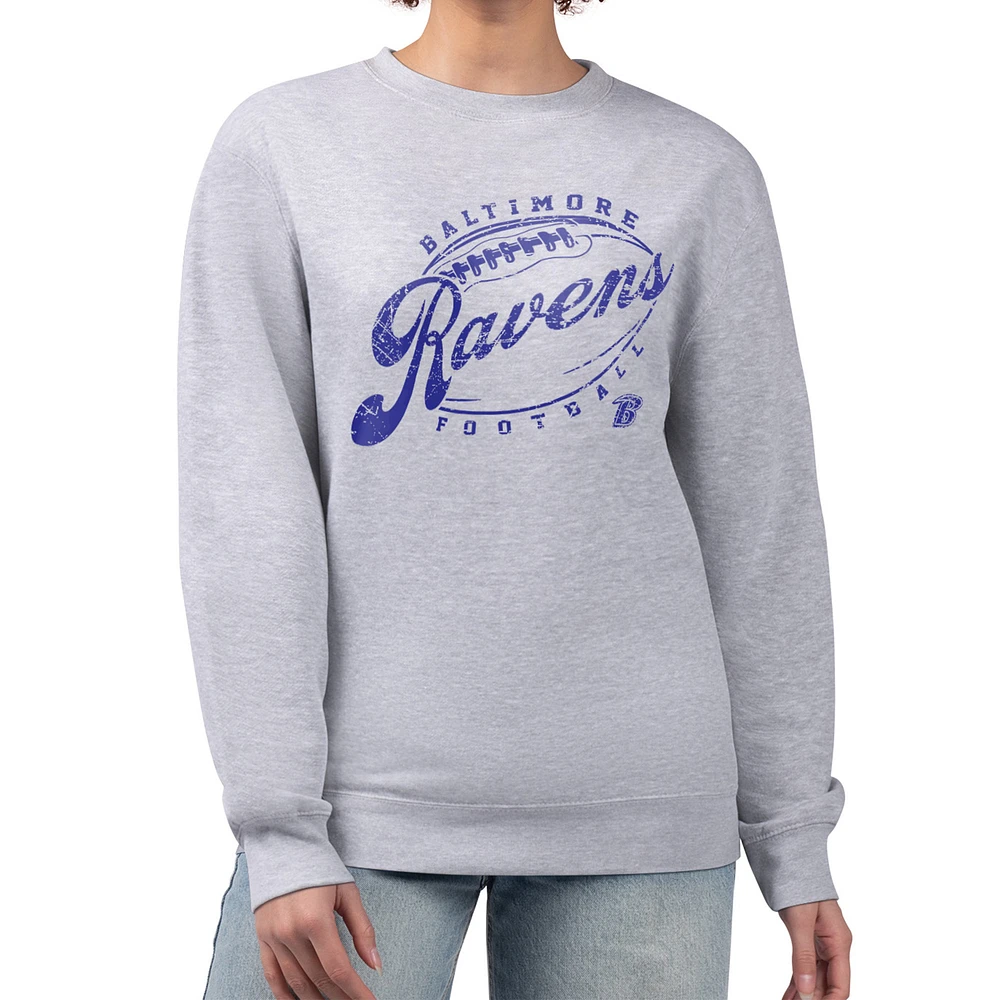 Women's G-III 4Her by Carl Banks Gray Baltimore Ravens Distressed Graphics Fleece Pullover Sweatshirt