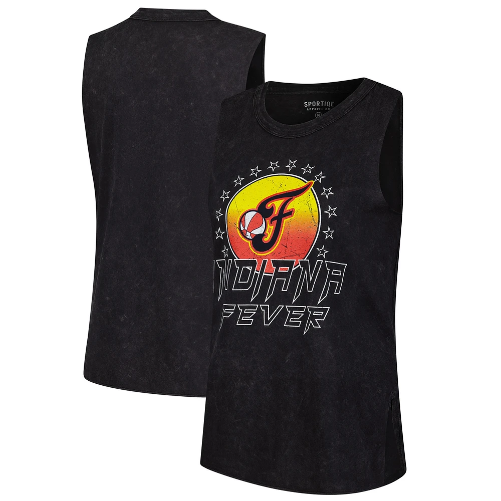 Women's Sportiqe Black Indiana Fever Rock & Roll Collection Turner Mineral Wash Tank