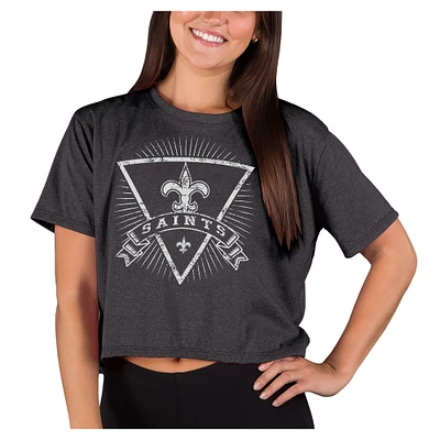 Women's Concepts Sport Charcoal New Orleans Saints Quest Knit Crop Top