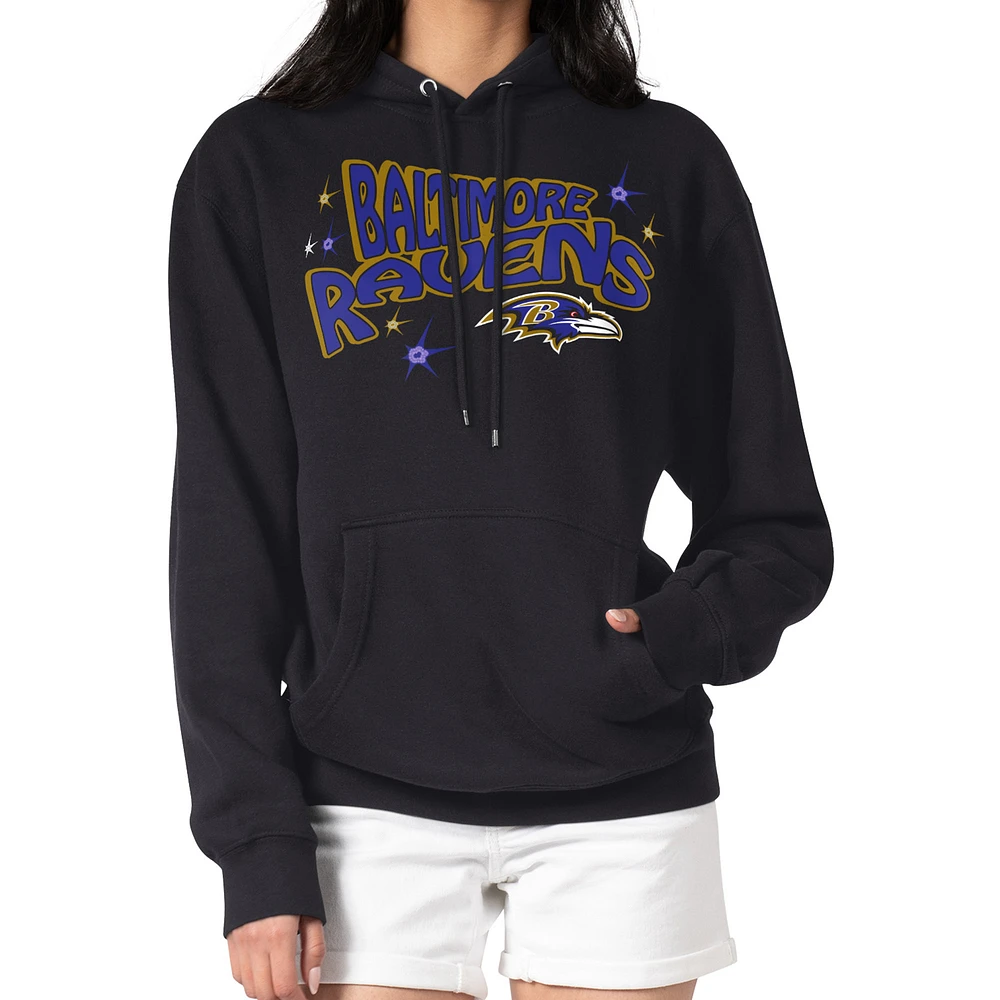 Women's Starter Black Baltimore Ravens Fireworks Fleece Pullover Hoodie