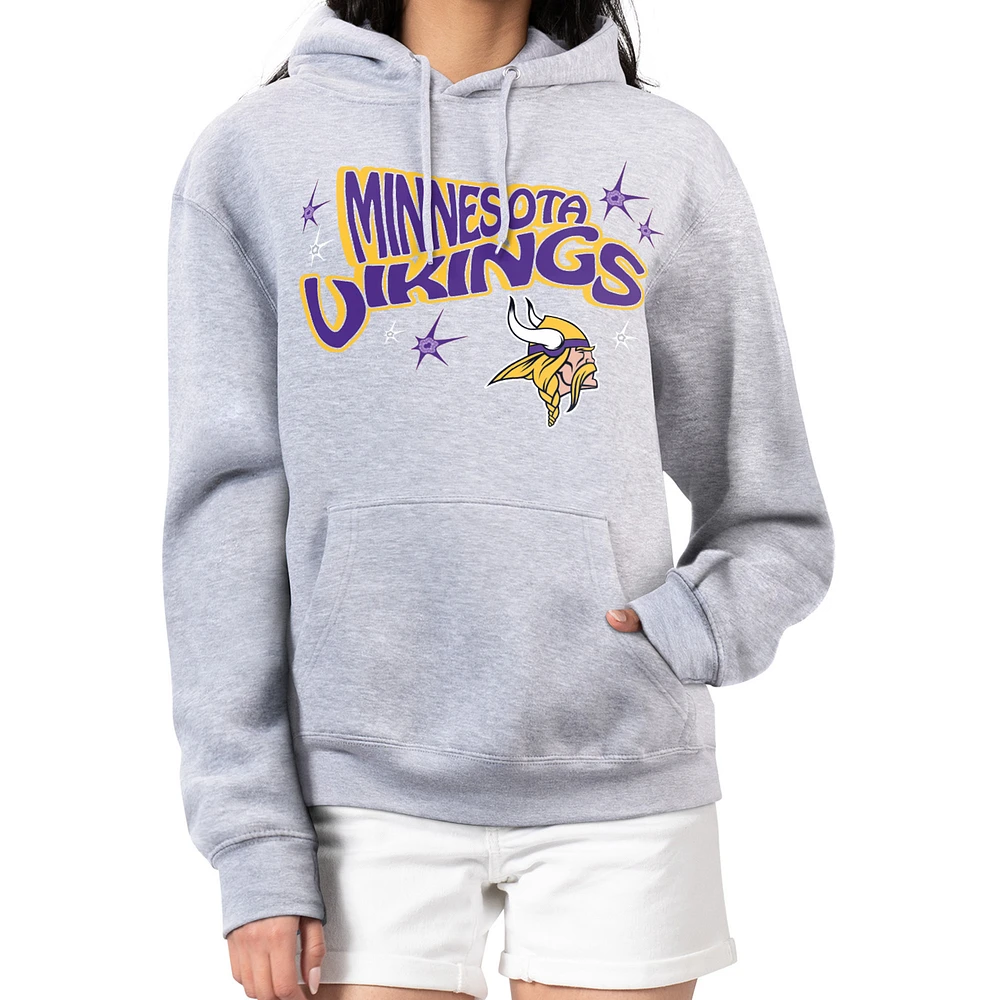 Women's Starter Gray Minnesota Vikings Fireworks Fleece Pullover Hoodie