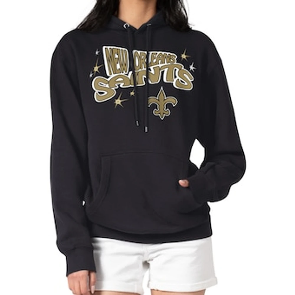 Women's Starter Black New Orleans Saints Fireworks Fleece Pullover Hoodie