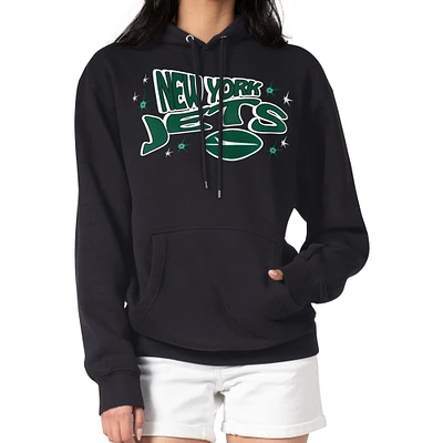 Women's Starter Black New York Jets Fireworks Fleece Pullover Hoodie