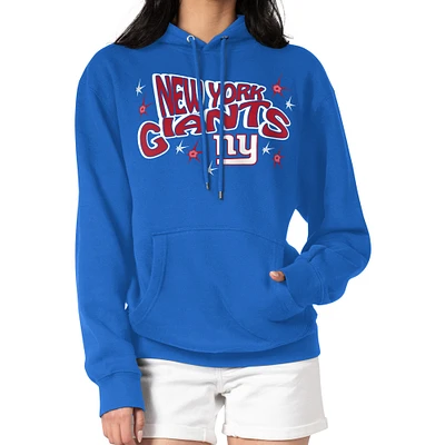 Women's Starter Royal New York Giants Fireworks Fleece Pullover Hoodie