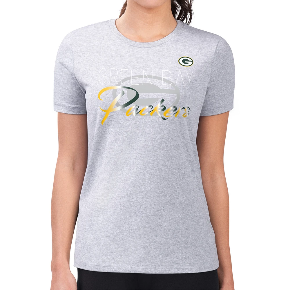 Women's G-III 4Her by Carl Banks Gray Green Bay Packers Super-Slim Fit Lightweight Shadow Logo T-Shirt