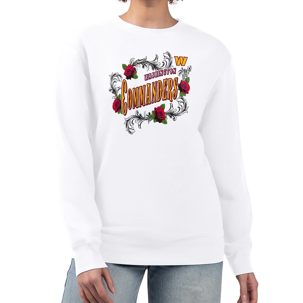 Women's G-III 4Her by Carl Banks White Washington Commanders Roses Fleece Tri-Blend Pullover Sweatshirt
