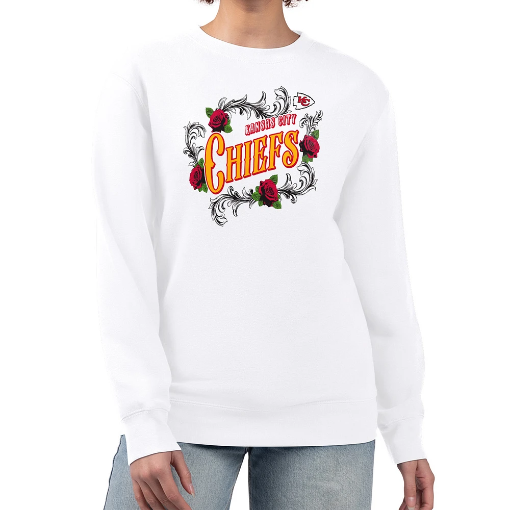 Women's G-III 4Her by Carl Banks White Kansas City Chiefs Roses Fleece Tri-Blend Pullover Sweatshirt