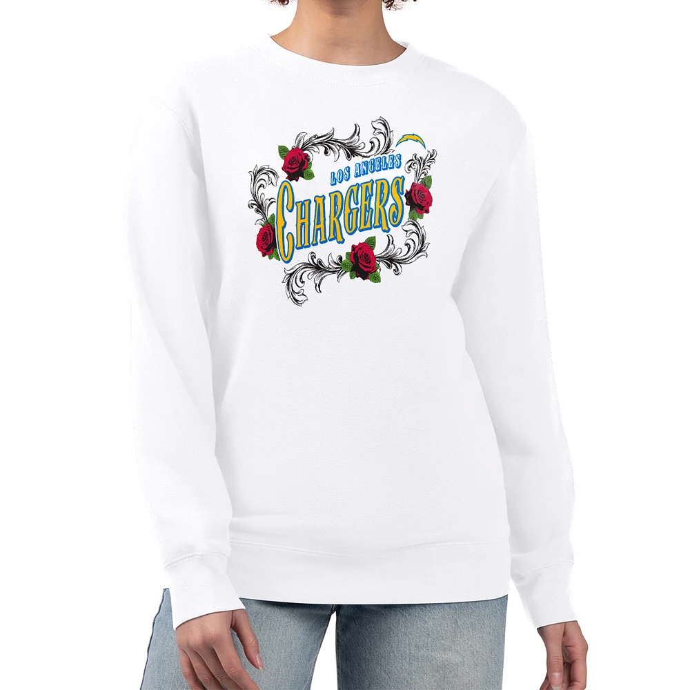 Women's G-III 4Her by Carl Banks White Los Angeles Chargers Roses Fleece Tri-Blend Pullover Sweatshirt