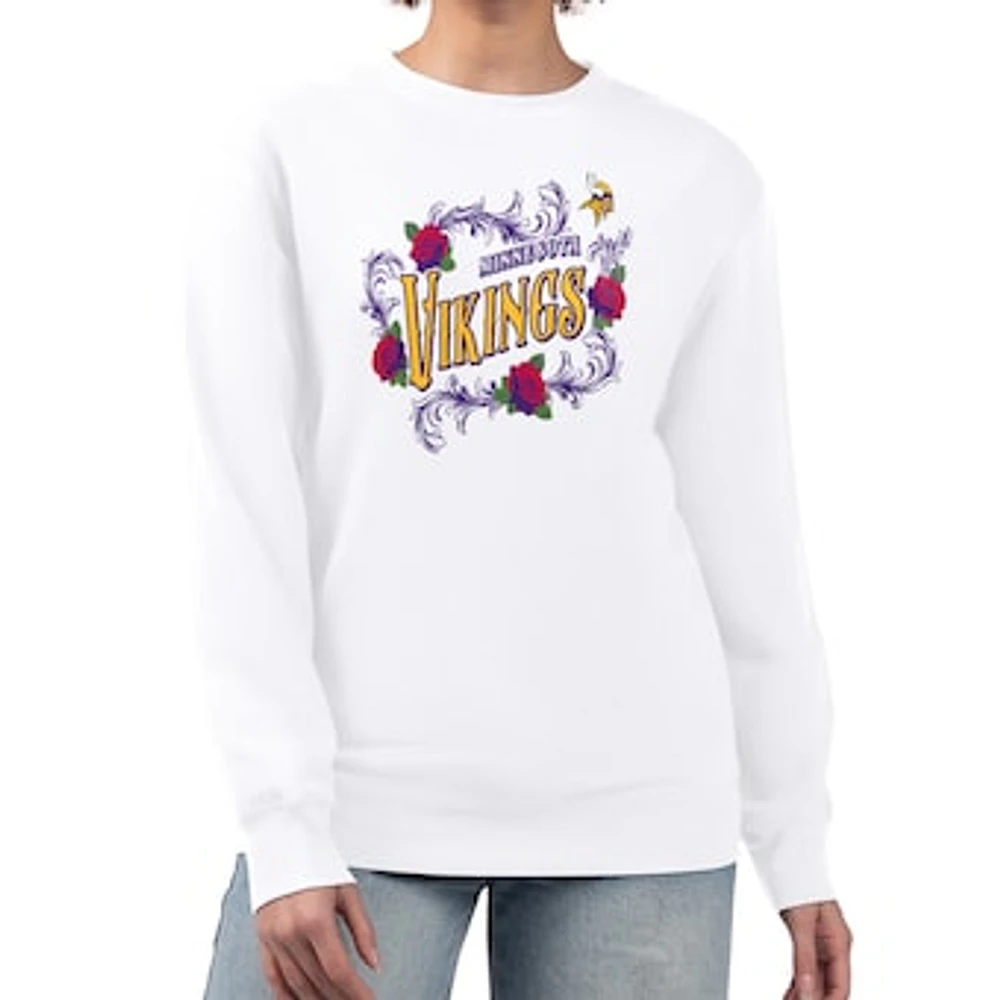 Women's G-III 4Her by Carl Banks White Minnesota Vikings Roses Fleece Tri-Blend Pullover Sweatshirt