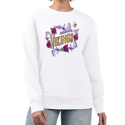 Women's G-III 4Her by Carl Banks White Minnesota Vikings Roses Fleece Tri-Blend Pullover Sweatshirt