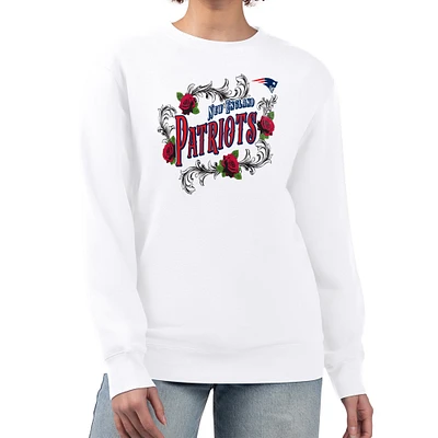 Women's G-III 4Her by Carl Banks White New England Patriots Roses Fleece Tri-Blend Pullover Sweatshirt