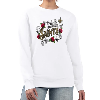 Women's G-III 4Her by Carl Banks White New Orleans Saints Roses Fleece Tri-Blend Pullover Sweatshirt