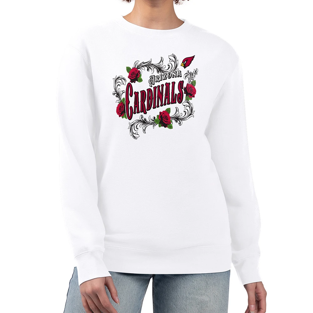 Women's G-III 4Her by Carl Banks White Arizona Cardinals Roses Fleece Tri-Blend Pullover Sweatshirt